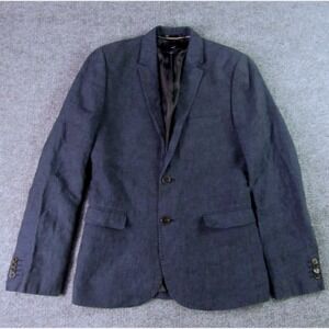 H&M Blazer Mens 34R Blue Slim Fit 100% Linen Two Button Sport Coat Jacket Single
